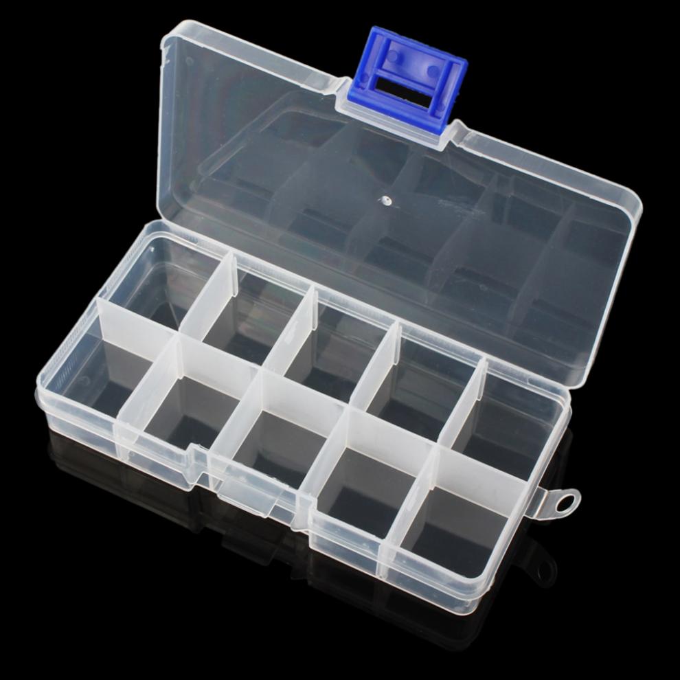 Organizador pequeño de 10 compartimentos de almacenamiento estuche para joyería de plástico transparente con divisores ajustables para pendientes artesanales, cuentas de fusibles para uñas