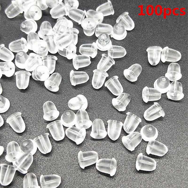 50/100 pièces pas cher résultats de bijoux en métal accessoires perles bouchons d'oreille écrous de poteau clair souple Silicone caoutchouc boucle d'oreille dos bouchon: 1