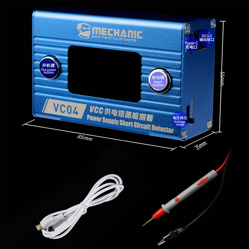 MECHANIC VC04 Short Circuit Detector 1.2V 1.8V 3.0V 3.8V Output Voltage 25A VCC Power Supply Phone Repair Shortkiller