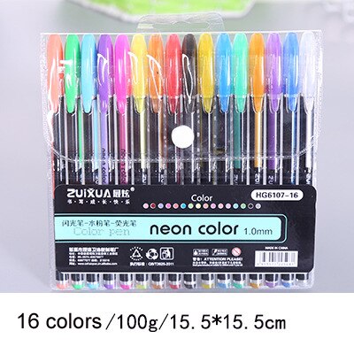 Juego de plumas de Gel con purpurina, Set de 12/16/18/24/36/48 colores, pluma de fluoresencia pastel para escritura de colorear, graffiti Diy para estudiantes: 16 colors