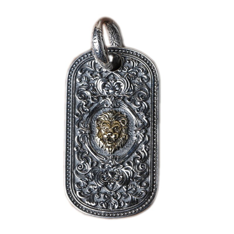 Bocai Echte Pure S925 Zilveren Man Hanger Vintage Gegraveerd Patroon Persoonlijkheid Overheersend Gouden Leeuw Hanger