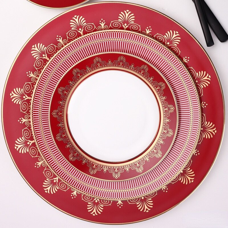 British high-end western food dish red model room bone China steak dish home western food club tableware set