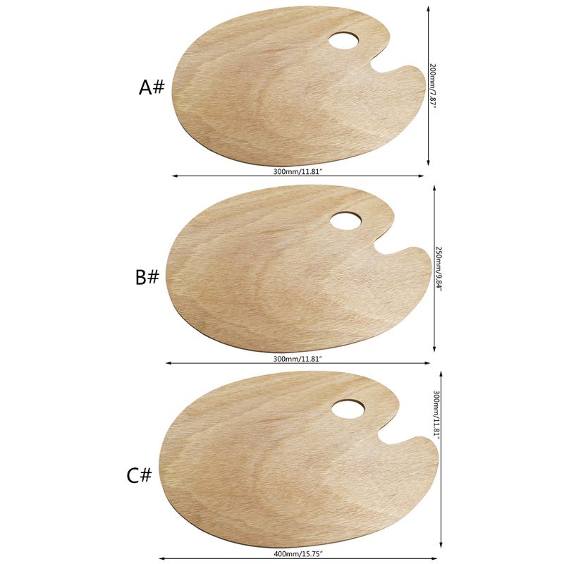Paleta de madera con orificio para el pulgar para adultos, bandeja Ovalada para pintura acrílica, pintura al óleo, novedad