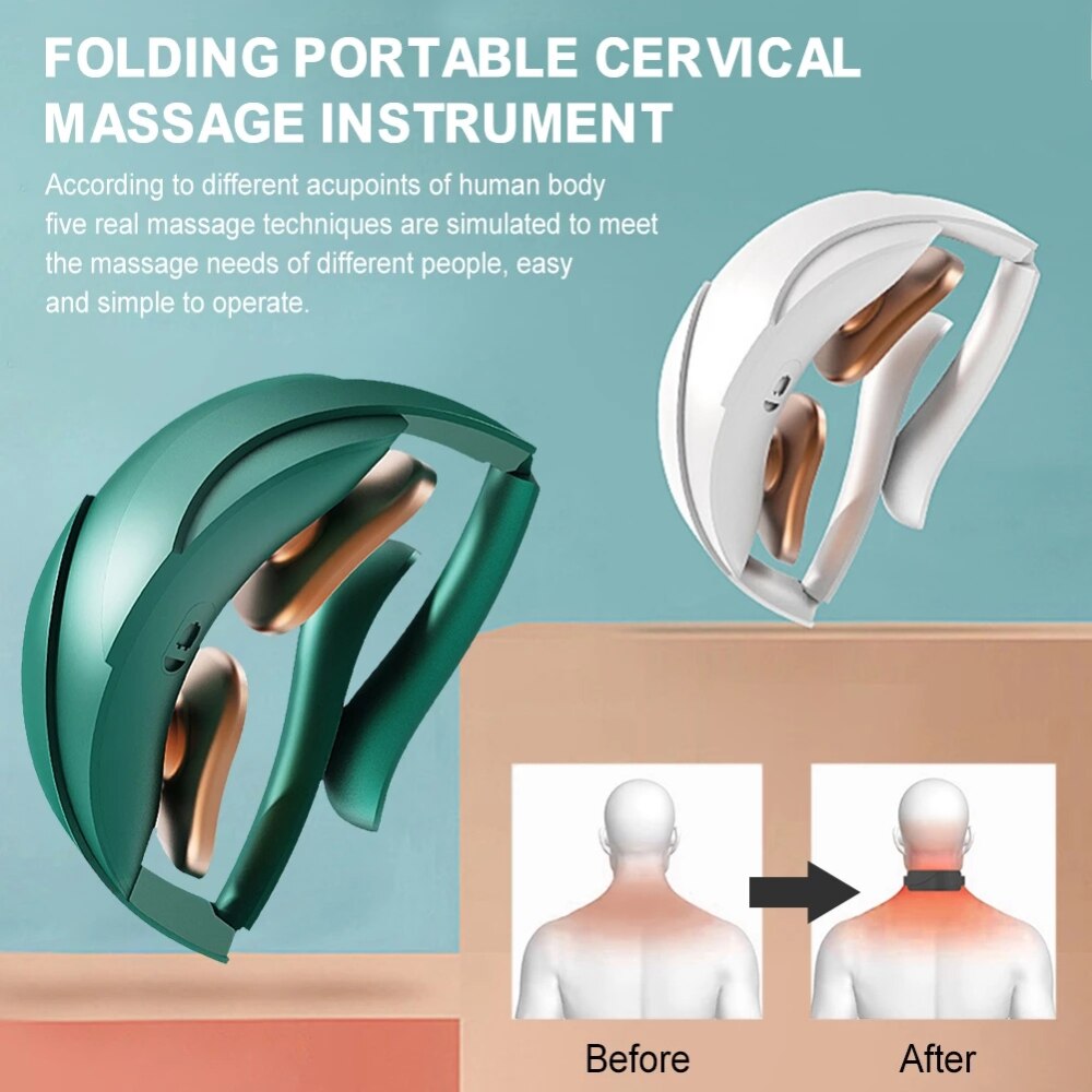 Masajeador de columna Cervical para cuello, instrumento de Fisioterapia con calefacción de 15 niveles, pulso eléctrico plegable, alivio del dolor