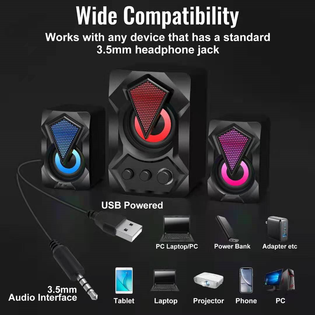 2.1 Channel USB Computer Speakers 9W+3W*2 Subwoofer Set Bass Reinforcement Stereo Speakers for PC Phone Loudspeaker