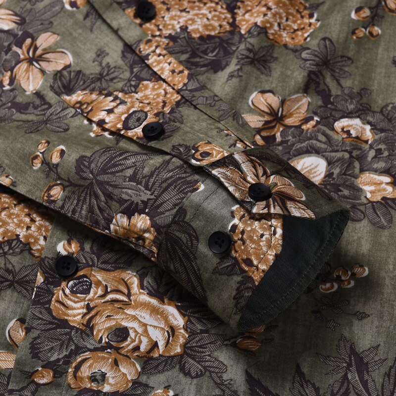 Herreblomstret langærmede blomstertrykt skjorteknap lukning komfortabel 100%  bomulds skjorter med standard pasform