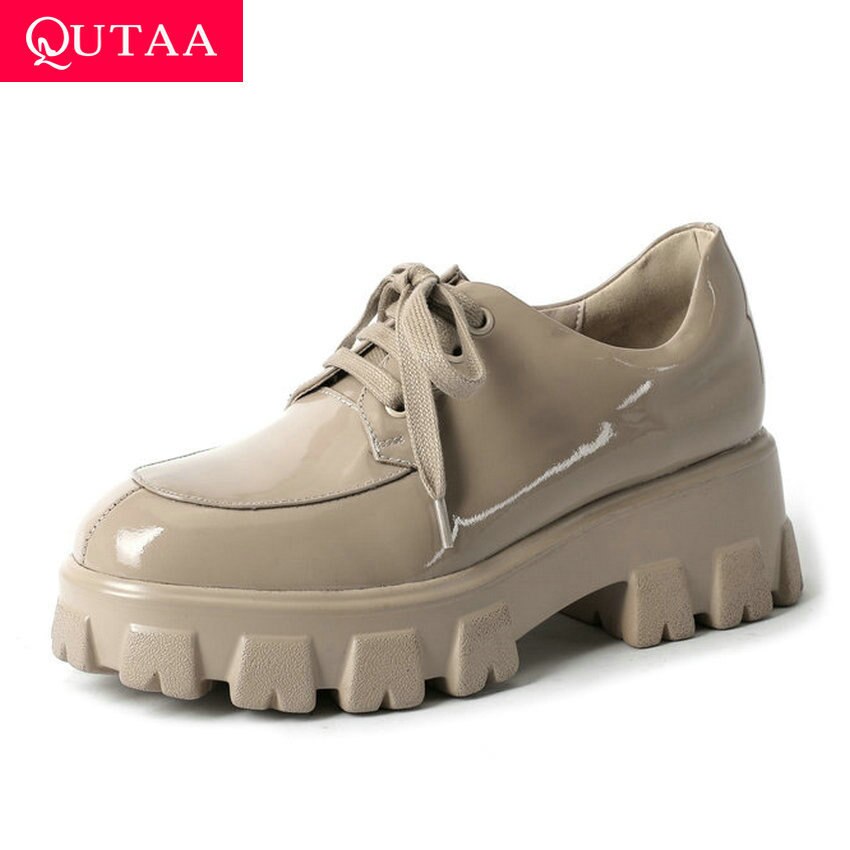QUTAA Patent Leder Frauen Schuhe Plattform Spitze – Grandado