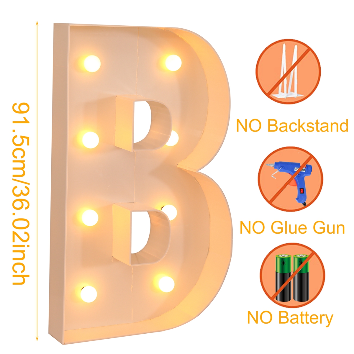 Caja de marco de luz Led con letras gigantes de 9,5 CM, decoración para de boda, Navidad, 1er cumpleaños, caja de relleno de globos con nombre DIY: Amarillo fluorescente