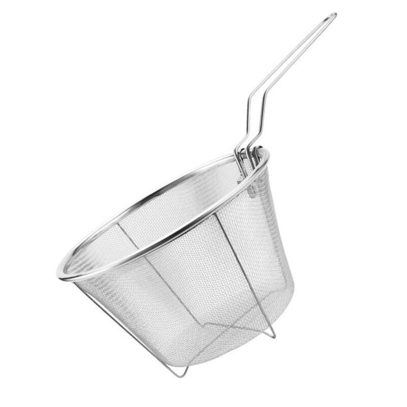 Deep Round Fryer Wire Mesh French Chip Frying Basket 201 Stainless Steel French Fry Serving Strainer Basket with Handle