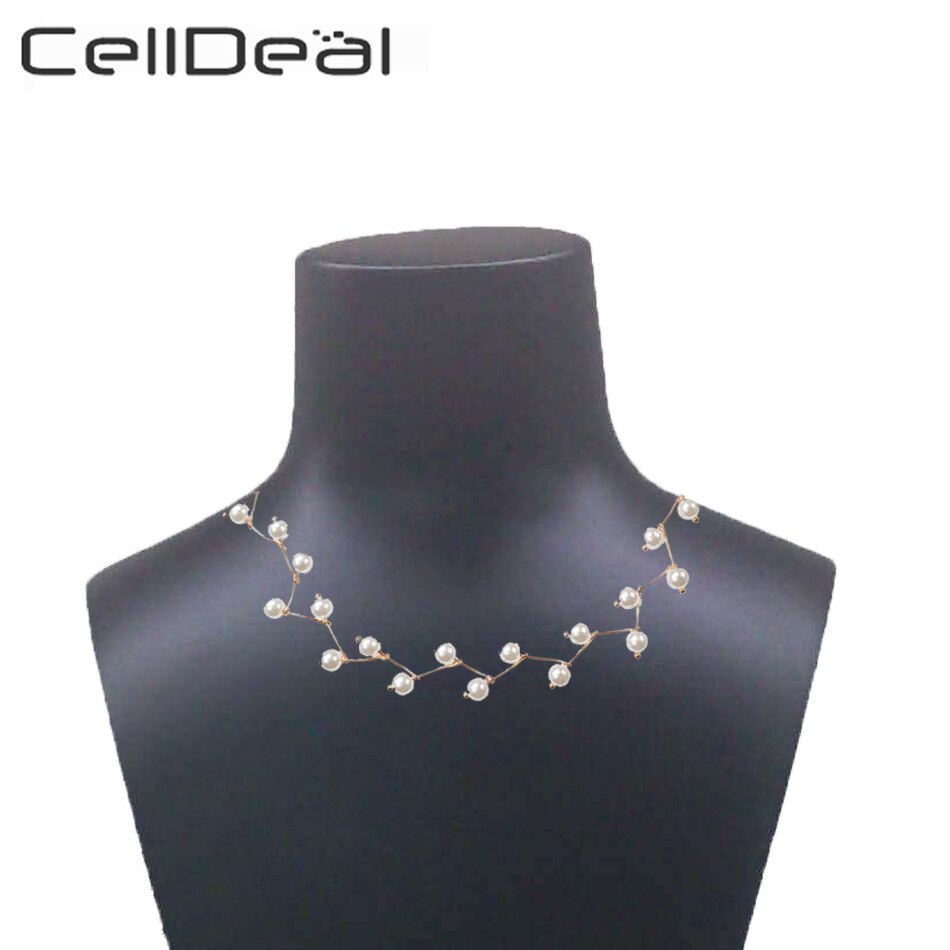 CELLDEAL Eleganz Simulierte Perle Aussage Halskette Charme Perlen Halsband Halskette für Frauen Einfache Kreuz Perlen Korea Schmuck