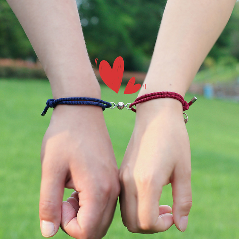 2 Stuks Paar Magneet Creatieve Handgemaakte Armbanden Mannen En Vrouwen Charme Meisje Armband Sieraden Lover Valentijnsdag Cadeau