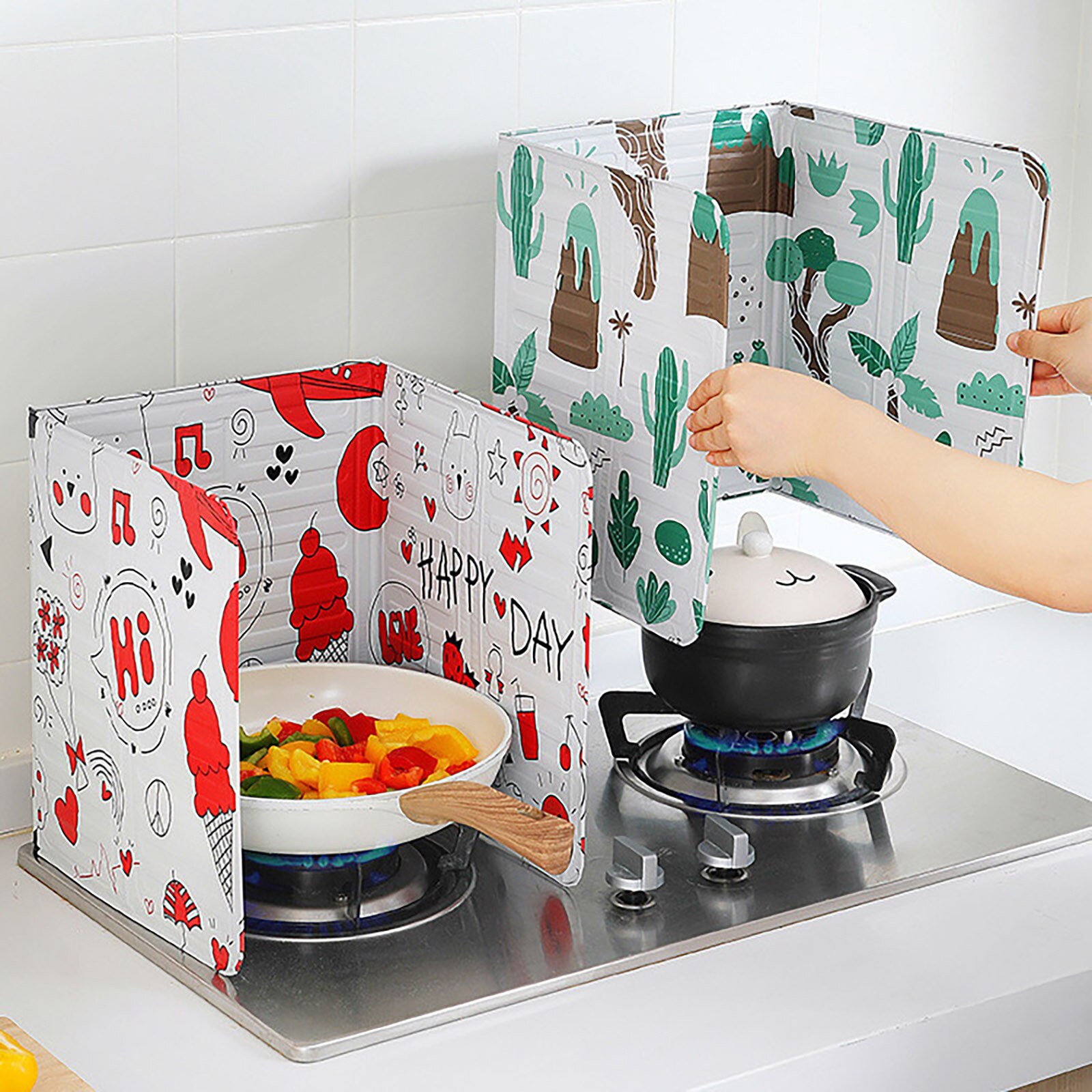 Aluminum Foldable Kitchen Gas Stove Baffle Plate Kitchen Frying Pan Oil Splash Foil Plate Protection Screen Kichen Accessories