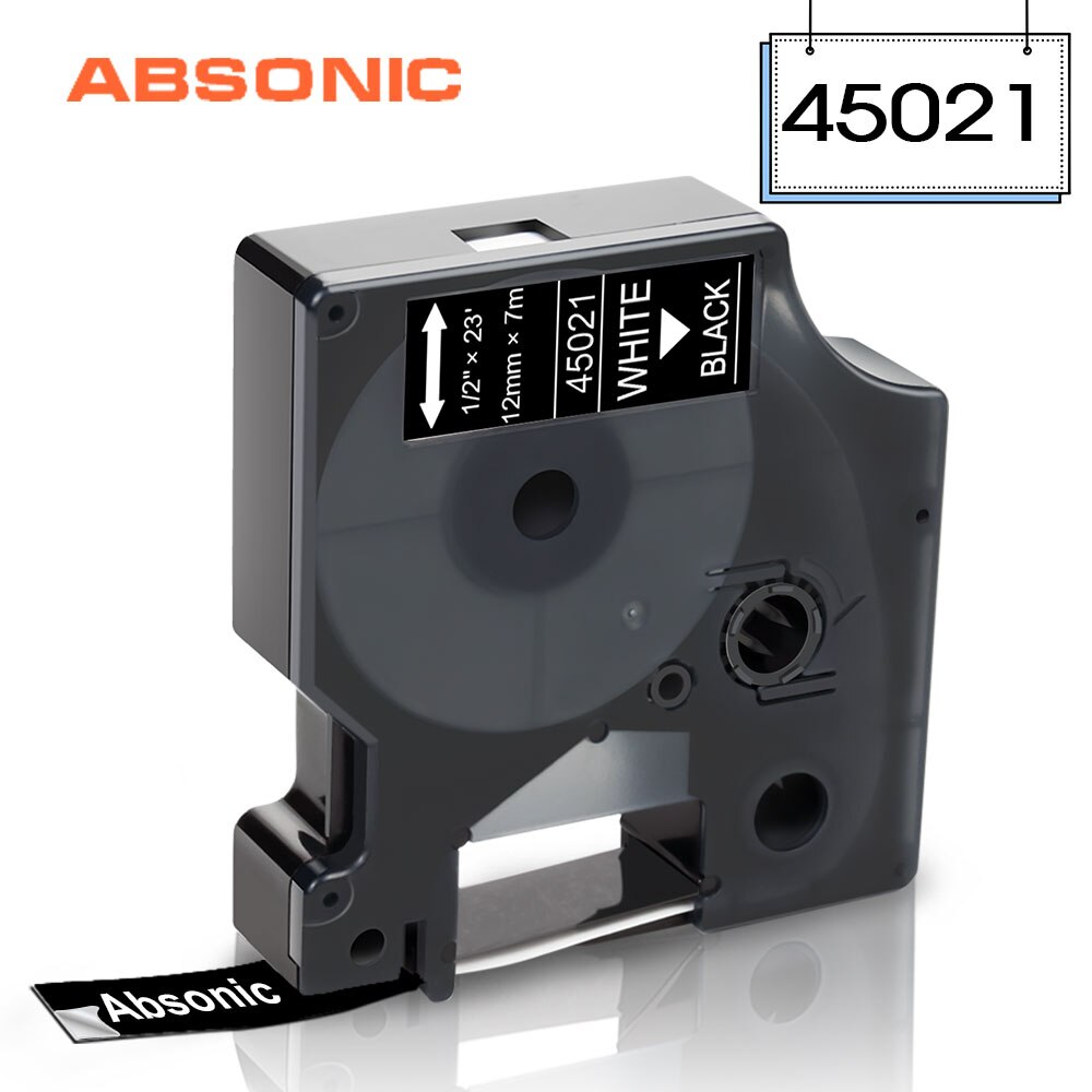 Absonic 1PCS 45014 Blue on White 12mm Label Tape Mixed Colors for DYMO D1 45013 Tapes for DYMO LabelManager 160 280 Label Maker: White on Black