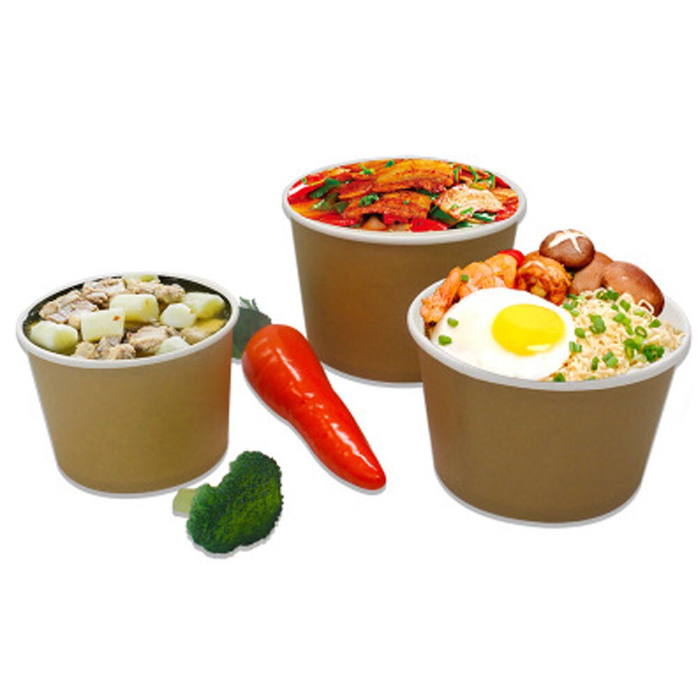 10pcs Round Disposable Biodegradable Kraft Paper Bowl Takeaway Soup Bowl Congee Bowl Disposable Paper Bowl Lunch Box with Lid