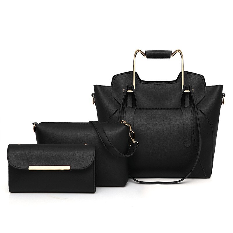 LUCDO 3 teile/satz Frauen Leder Handtaschen Tasche Damen Schulter Casual Tote Tasche Verbund Messenger Tasche Geldbörse: black