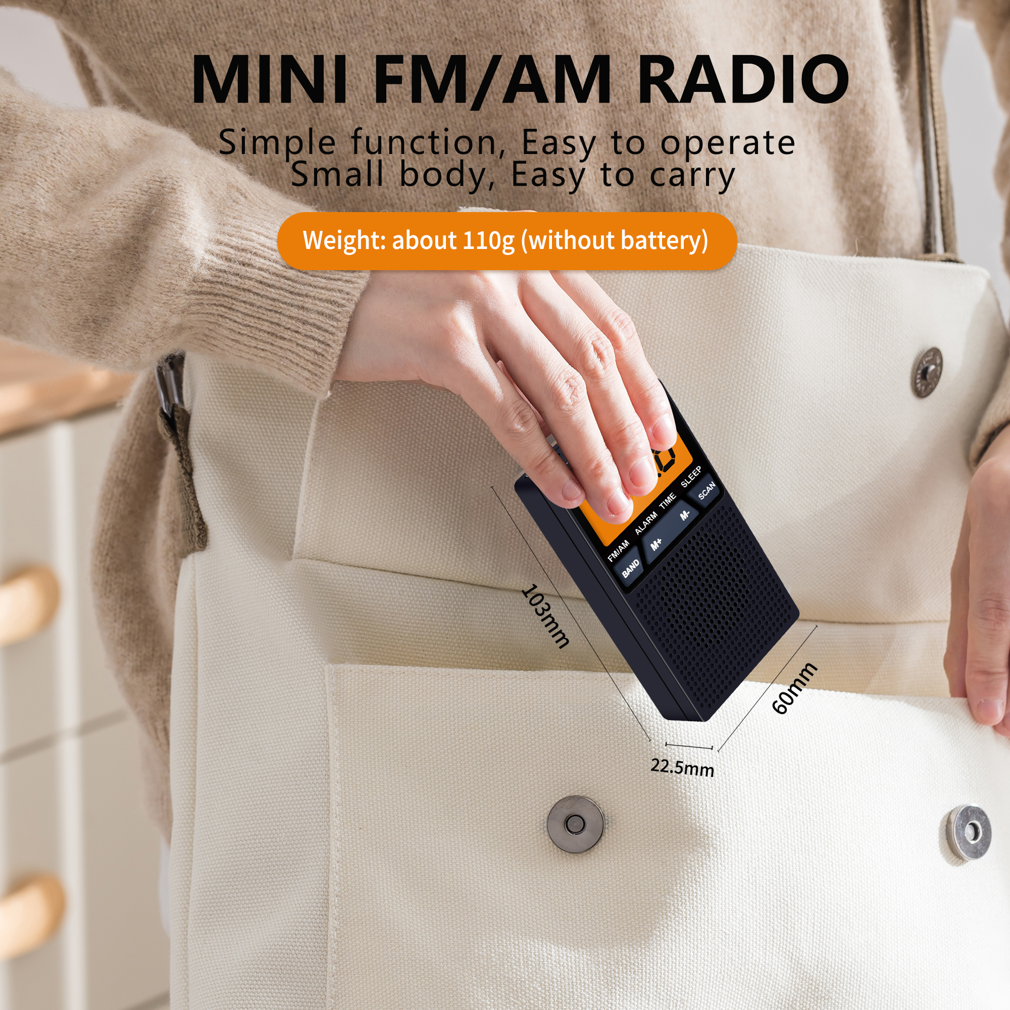 Hochempfindliches FM/AM-Taschenradio, Autoradio für ältere Menschen, Weckerfunktion, Schlummerfunktion