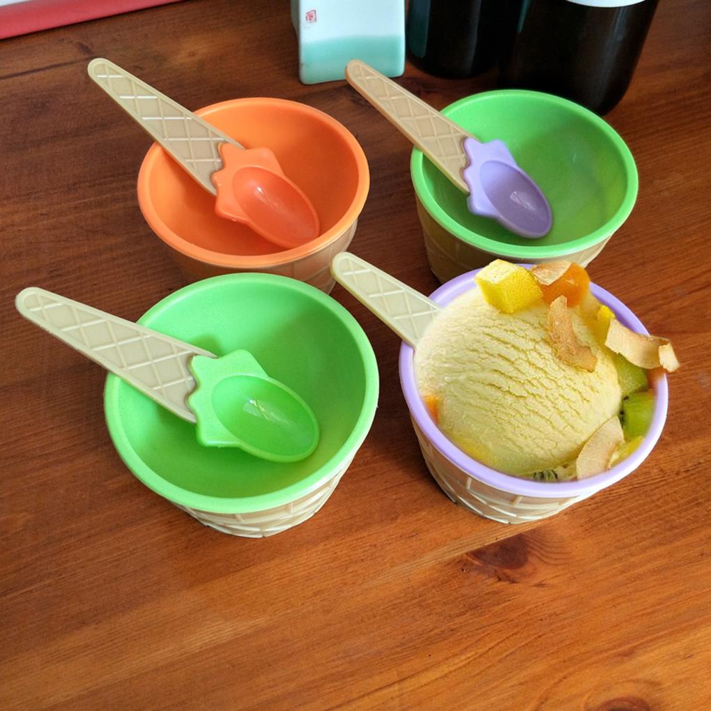 1Set Kids Ice Cream Bowl Spoon Set Durable Children Lovely Dessert Bowl DIY Ice Cream Tools icecream bowl+spoon