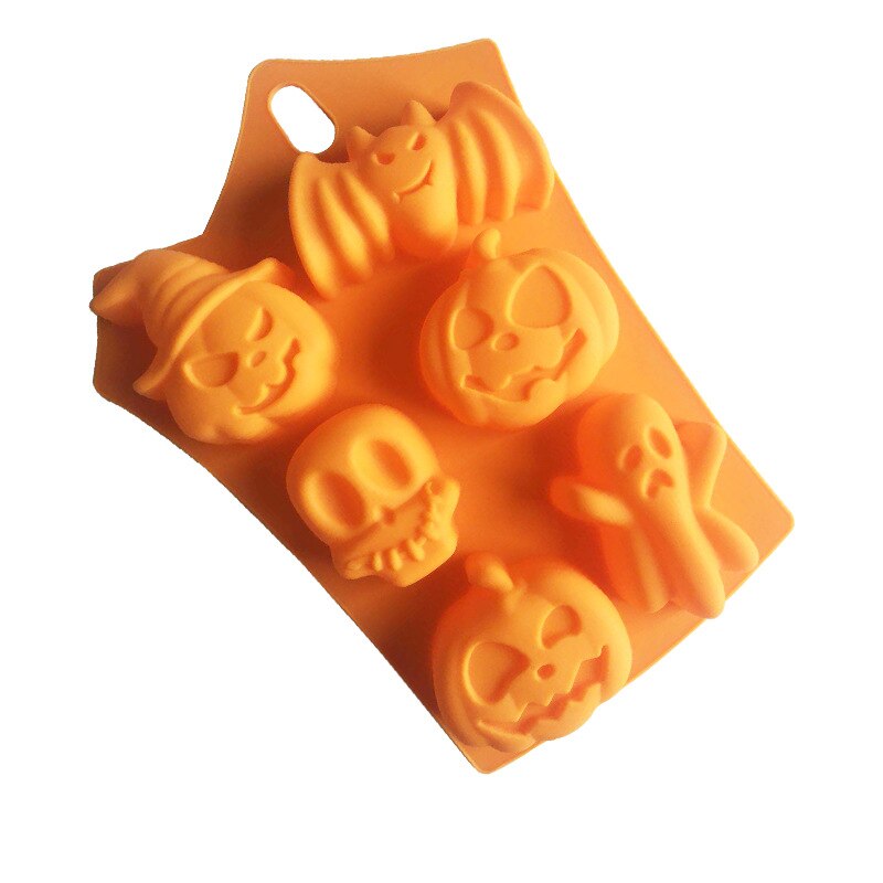 3D Halloween Style Silicone Cake Mold 6 Cavities Pumpkin Ghost Bat Shape Cookies Chocolate Molds DIY Cake Baking Tools: Random colors
