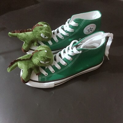 Dinosaur canvas shoes women spoof shoes wild Korean casual personality shoes: Green / 6