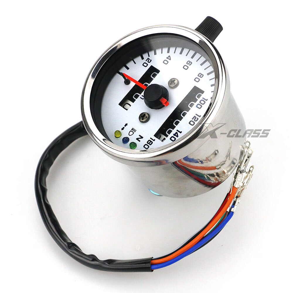 Universal Motorcycle Retro Speedometer with LED Indicator Odometer 12V Motorbike Dual Speed Meter for Harley Kawasaki Cafe Racer