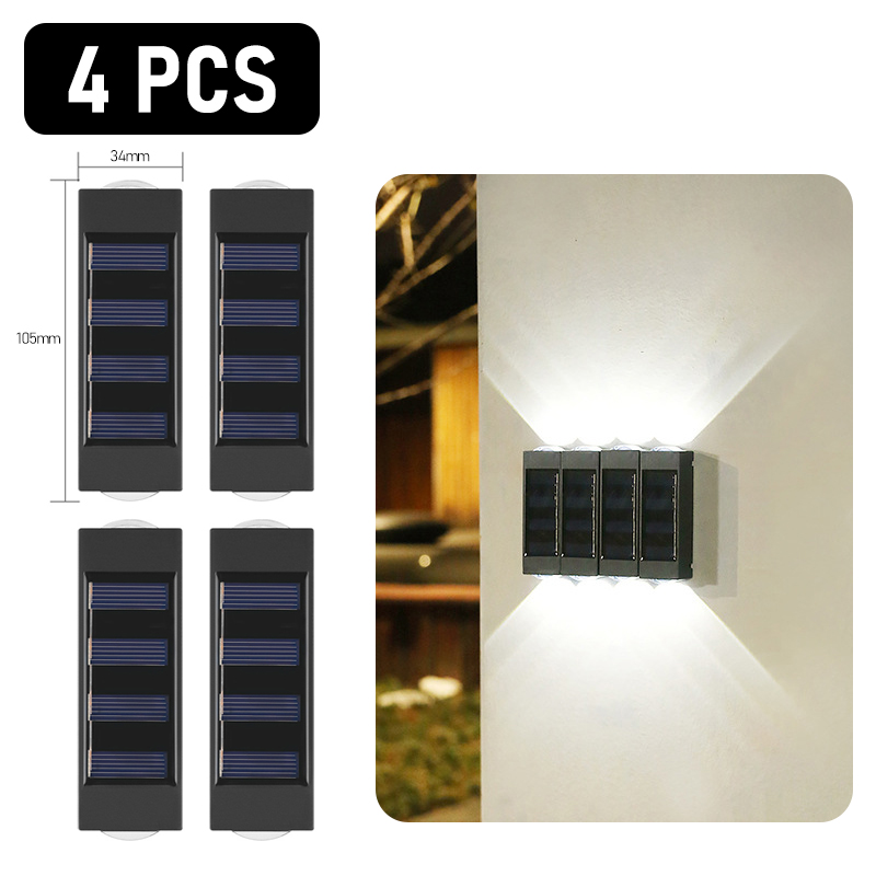 2 LED Solar Wall Lamp UP and Down Illuminate Outdoor IP65 Waterproof Solar Powered Spliceable Light For Home Garden Porch Yard: 2LED-White-4 pcs