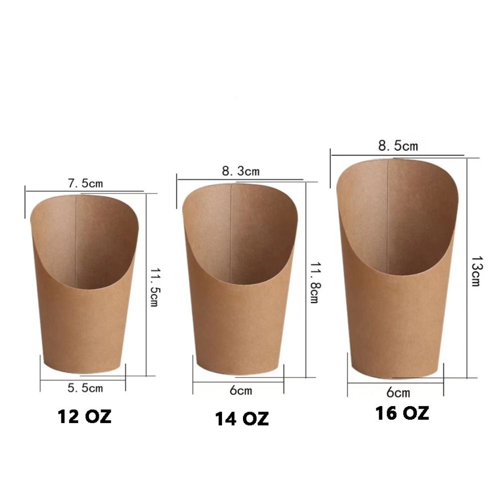 50pcs Charcuterie Cups Disposable Kraft Paper Slant Cup Water Proof Thickened French Fries Cup Oil-proof Ice Cream Cup Sundae
