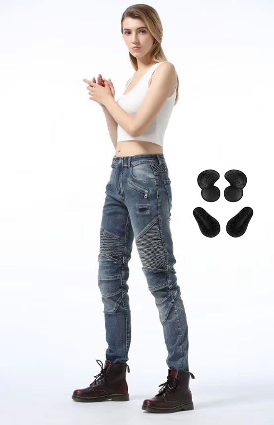 Motorcycle Pants Women Moto Jeans Protective Gear Riding Touring Motorbike Trousers Motocross Pants Moto Pants For Women: blue B / 25