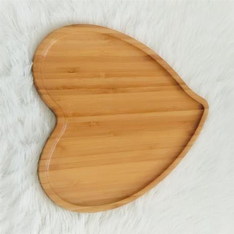 2 Pcs Heart Shaped Eco-friendly Bamboo Wooden Tray Food Tea Coffee Serving Plate Fruit Bread Tray Dishes Snack Plate for Home