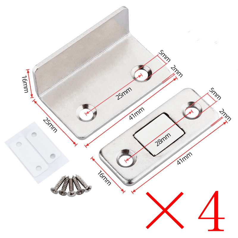 Aimant de porte coulissante de placard sans poinçon, forte aspiration magnétique: 4 set silver