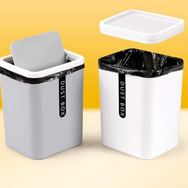 Skrivbordspapperskorg för kontor skrivbord soffbord kök soptunna plastkropp skaka lock hink liten papperskorg
