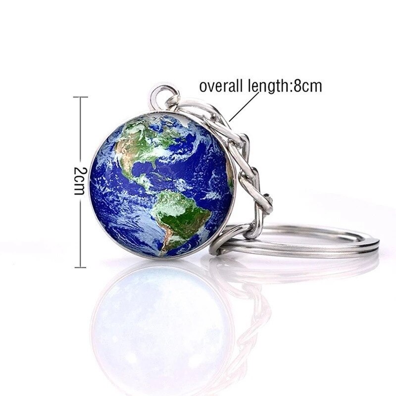 LLavero de planeta con sistema Solar para coche, llavero de galaxia, nebulosa, Luna, tierra, Sol, Marte, imagen artística, bola de cristal de doble cara