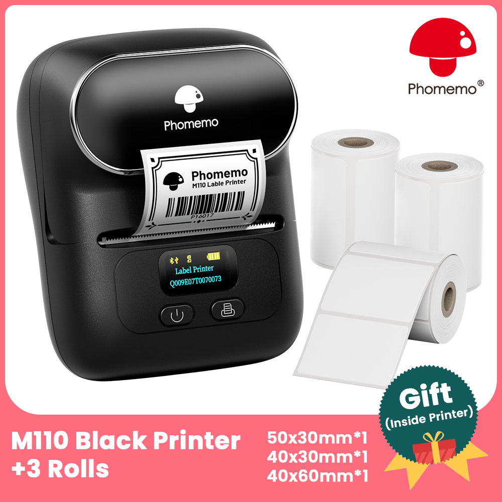Phomemo M110 Label Printer Mini Printer Thermal Label Maker Portable Labeling Machine for Business Barcode Cable School: Pink