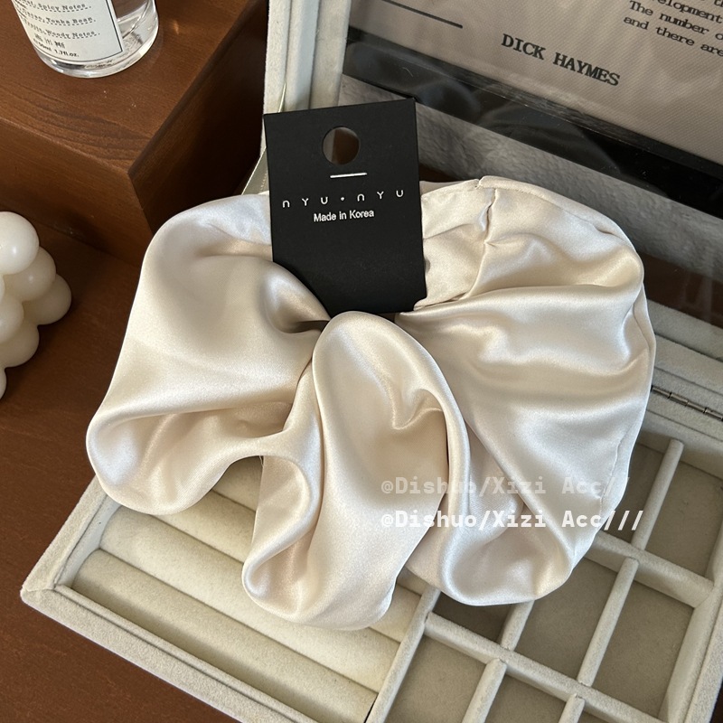 Scrunchie de seda de gran tamaño para niñas, coletero saten pelo mujer cabello, color sólido de Corea coletas para cabello gomas pelo mujer bonitas coleteros elegantes scrunchis para el cabello: Gris