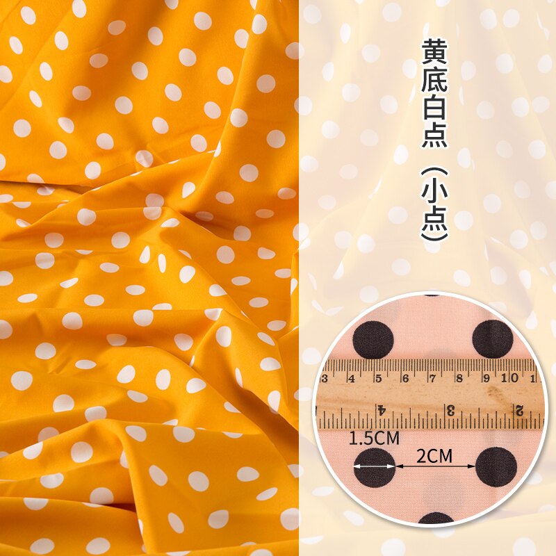 Micro Elastic Floral Chiffon Fabric By The Meter Impervious Printed Wave Point Dress Lining Shirt Sewing Diy Flowers Brocade: White dot on yellow