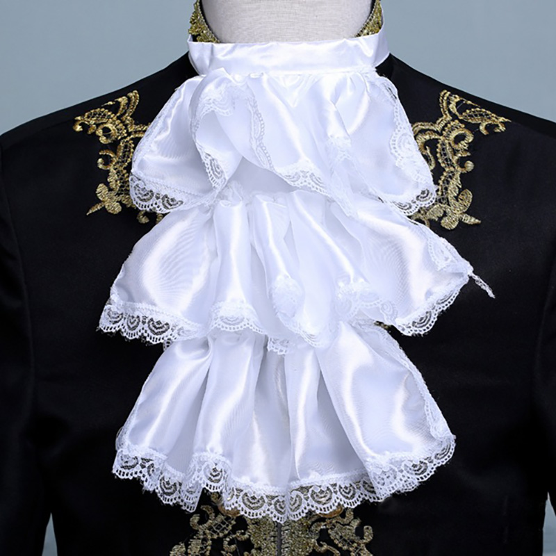Viktorianischen Funkelnden Weiß Spitze Satin- Jabot Krawatte Krawatte Rüschen Geschichteten Steampunk gotisch Ascot Regentschaft Aristokrat Manschetten Krawatte Männer