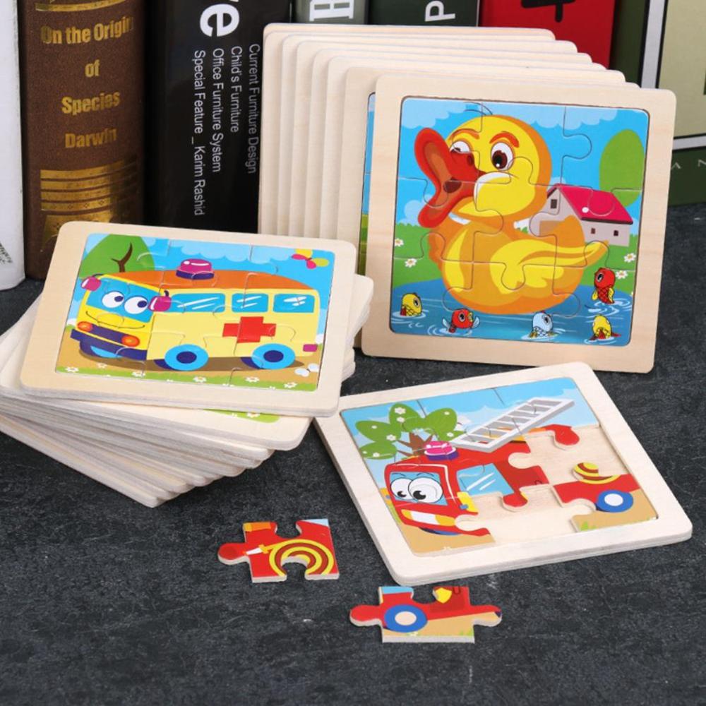 kids 9 Pieces Wooden Animal Print Puzzle Kids Early Education Wooden Puzzle Jigsaw Board Toy