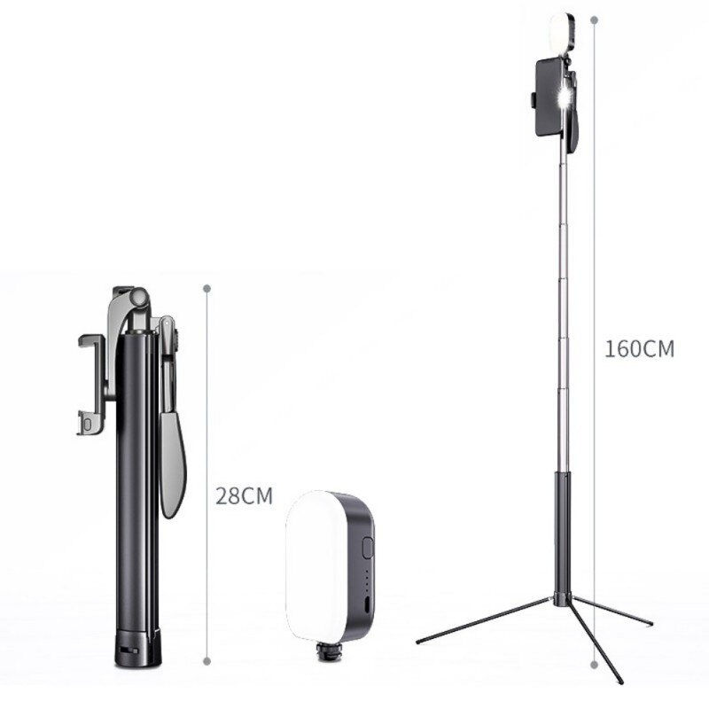Mobiltelefon anti-ryste stabilisator kamera stativ folde gimbal udendørs sports selfie stick beslag: 160cm dobbelt lys