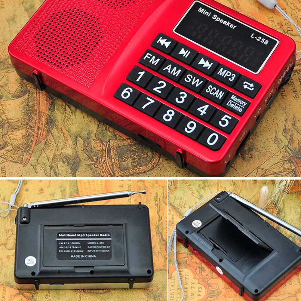 Multiband MP3 Lautsprecher Einsatz Karte Radio Große Taste Tragbare Mini Bass Einfach Bedienen SW FM BIN Digital Display USB lade