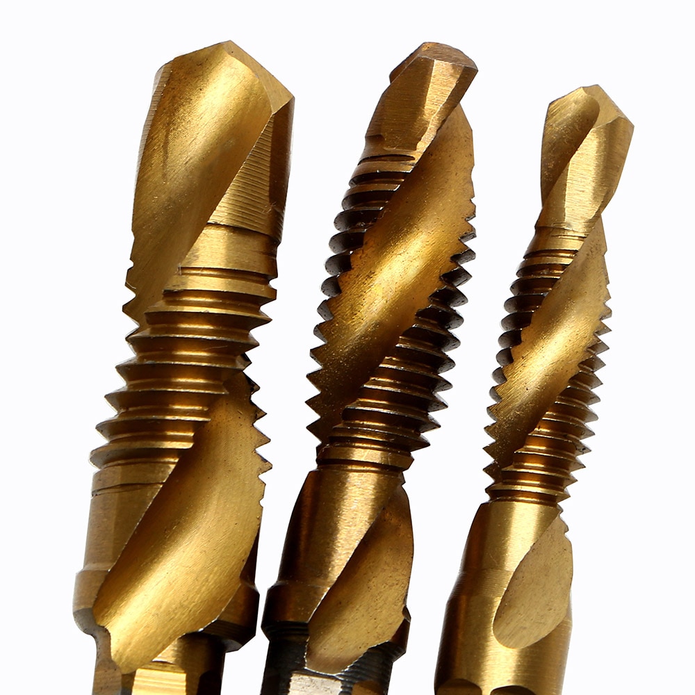 Unids/set de 6 brocas, rosca de taladro, conector métrico M3 M4 M5 M6 M8 M10, herramientas manuales, tornillo HSS, Punta espiral, aceros de alta velocidad
