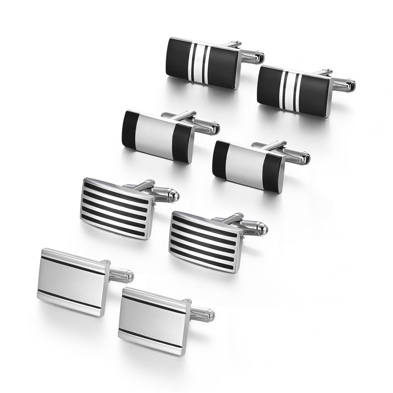 Juego de 4 pares de gemelos para hombre, recuerdos de boda, para padrinos de boda, camisa para hombre, gemelos con caja, joyería de lujo, pinzas para corbata: PLATEADO