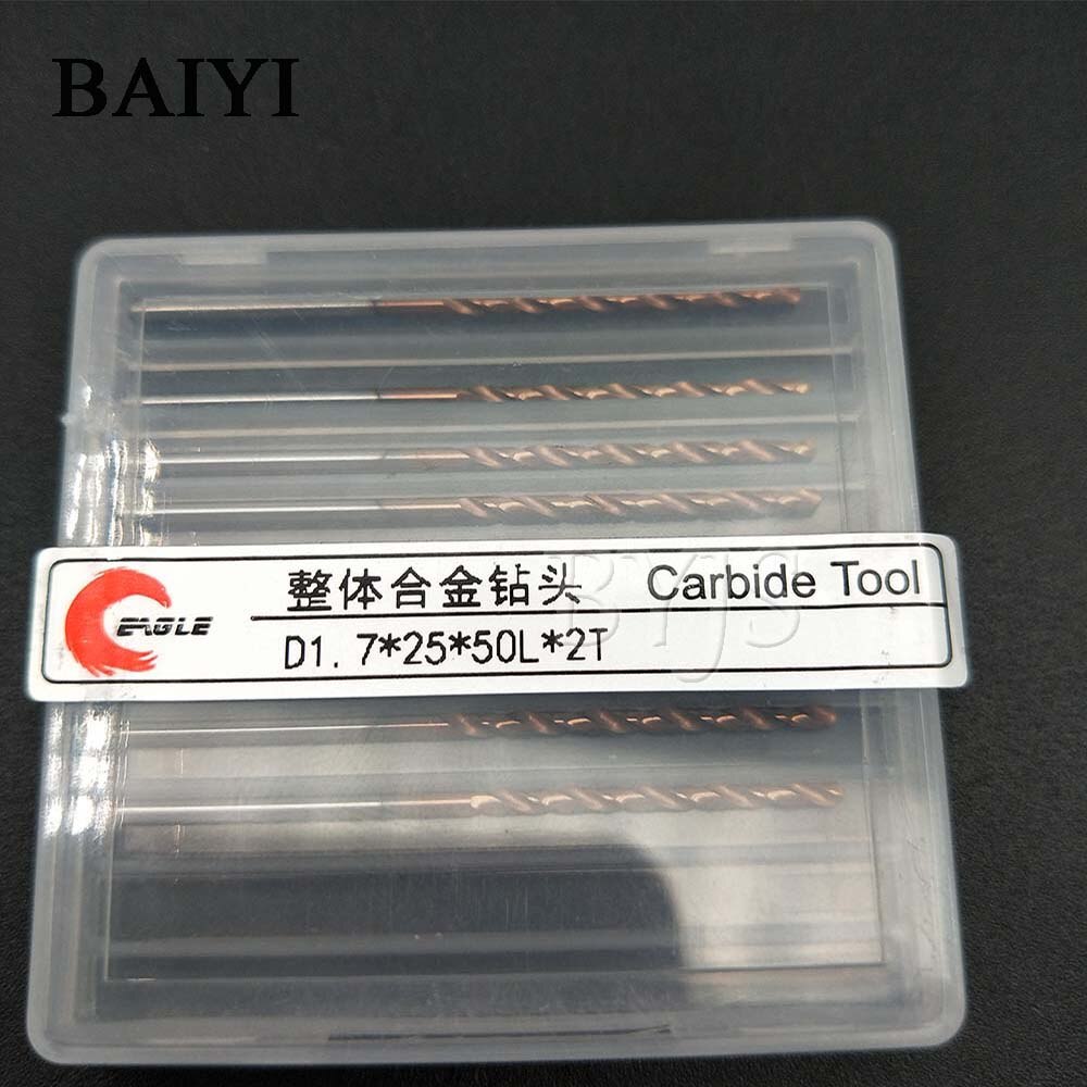 10 pièces carbure alliage foret torsion enduit forets 1.7mm Super dur inoxydable torsion peu poignée droite solide monolithique foret