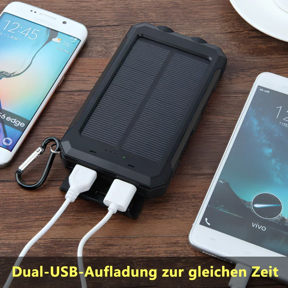 20000mAh batterie solaire charge rapide chargeur Portable téléphone batterie externe 2-USB avec lampe de poche SOS Powerbank extérieur