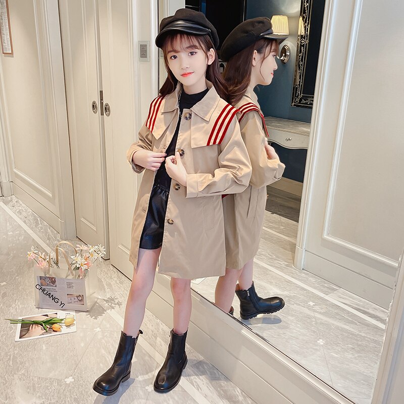 Meisjes Klassieke Trenchcoat - Engelse Stijl Dubbele Rij Knopen Bovenkleding met Ceintuur: 4