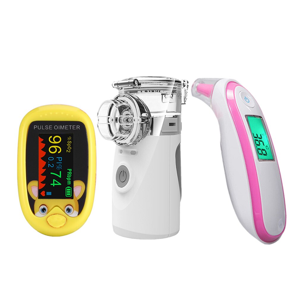 Oxímetro de dedo recargable para bebé, termómetro infrarrojo digital, Mini inhalador silencioso portátil, nebulizador