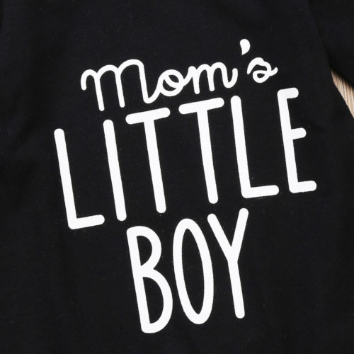 Fall Autumn 0-24M Infant Baby Boys MOM'S LITTLE BOY Letter Print Long Sleeve Romper Black Jumpsuit Outfit Clothes