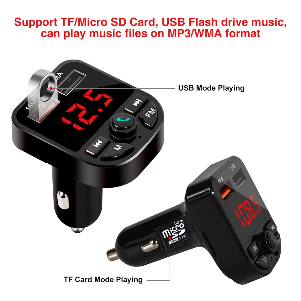 Håndfri trådløse fm-sendere bluetooth 5.0 lcd 3.1a lader usb bil  mp3 spillere bluetooth 5.0 fm sendere