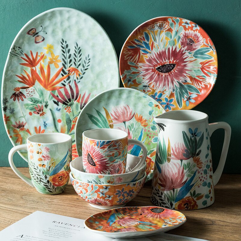 Hand-painted ceramic tableware dishes discs rice bowls cold kettles water cup bowls and dishes set vase Salad dish CL102003