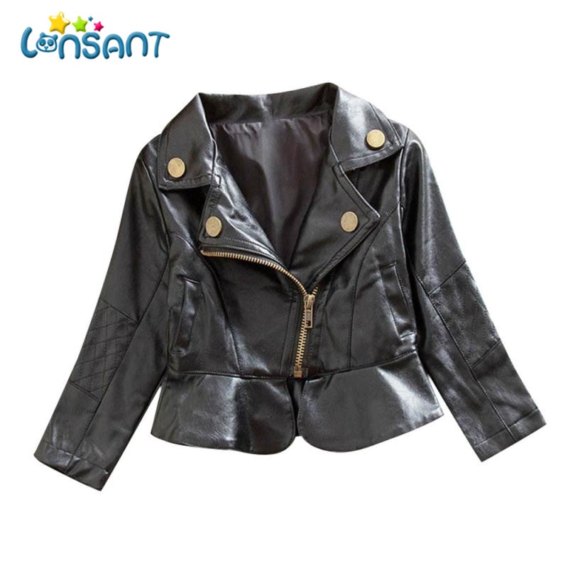 LONSANT Giacche Bambino Delle Ragazze del Cappotto di Cuoio DELL'UNITÀ di elaborazione del Rivestimento Della Chiusura Lampo Top Del Bambino di Autunno Vestiti di Inverno Solido Vestiti Caldi Dropshipping De14