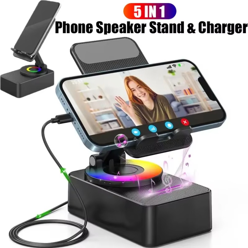 Altavoz Bluetooth inalámbrico 5 en 1, soporte para teléfono móvil de escritorio, Banco de energía portátil, carga para cocina, viajes, fiestas, gimnasio al aire libre