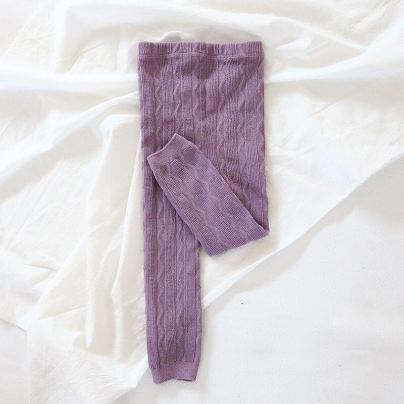 Bomulds leggings til børn med strikkede vævede striber, der passer til varme og behagelige søde bukser til 1-6- årige piger: Violet / 2-4t